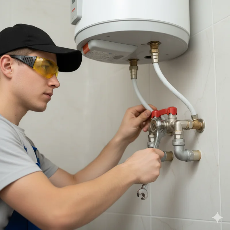 Técnico realizando mantenimiento profesional a boiler de gas con herramientas especializadas