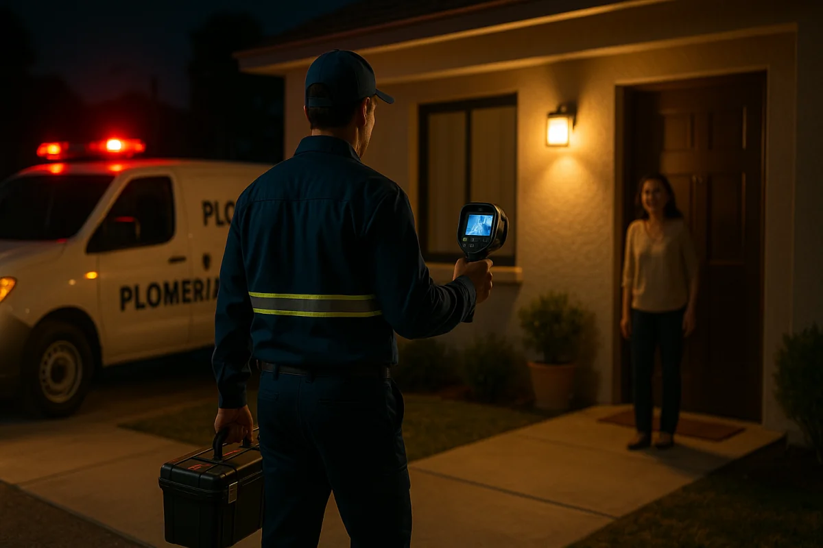 Plomero profesional en Mazatlán atendiendo emergencia 24 horas con herramientas especializadas